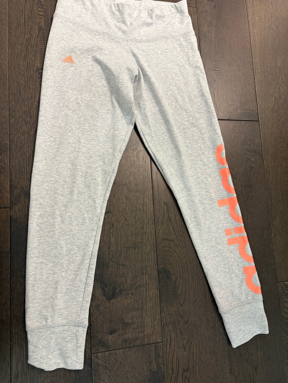 adidas Light Gray Leggings with Coral Logo Print